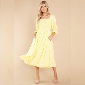 Yellow Print Midi Dress